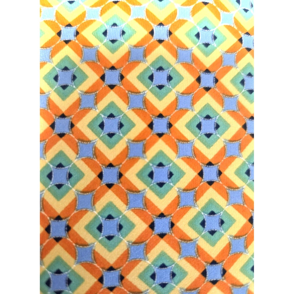 Perry Ellis Necktie Orange/Yellow/Blue/Mint Geometric Diamond Print Poly Tie - Picture 5 of 8